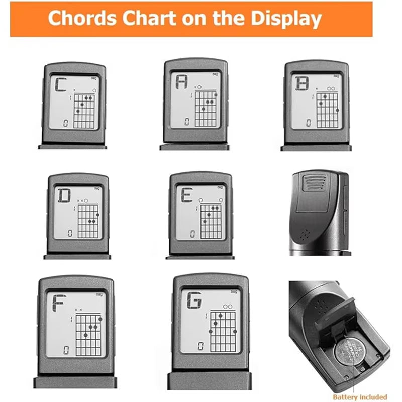 Pocket Guitar Chord Practice Tool, Portable Guitar Neck for Trainer Beginner W/A Rotatable Chords Chart Screen